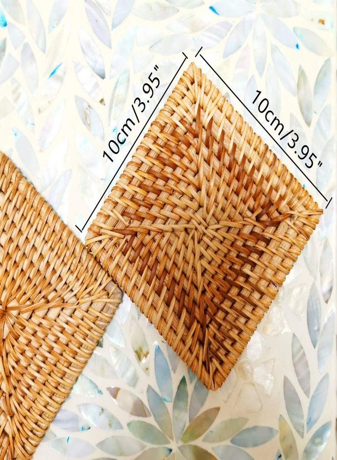 i-lan 6 Pack Woven Coasters Set for Drink, 4 Inch Square Rattan Cup Holder, Handmade Wicker Single Coasters, Decorative Coasters for Coffee Table, Drink Cups, Countertops, Wall Décor, Brown - Image 5